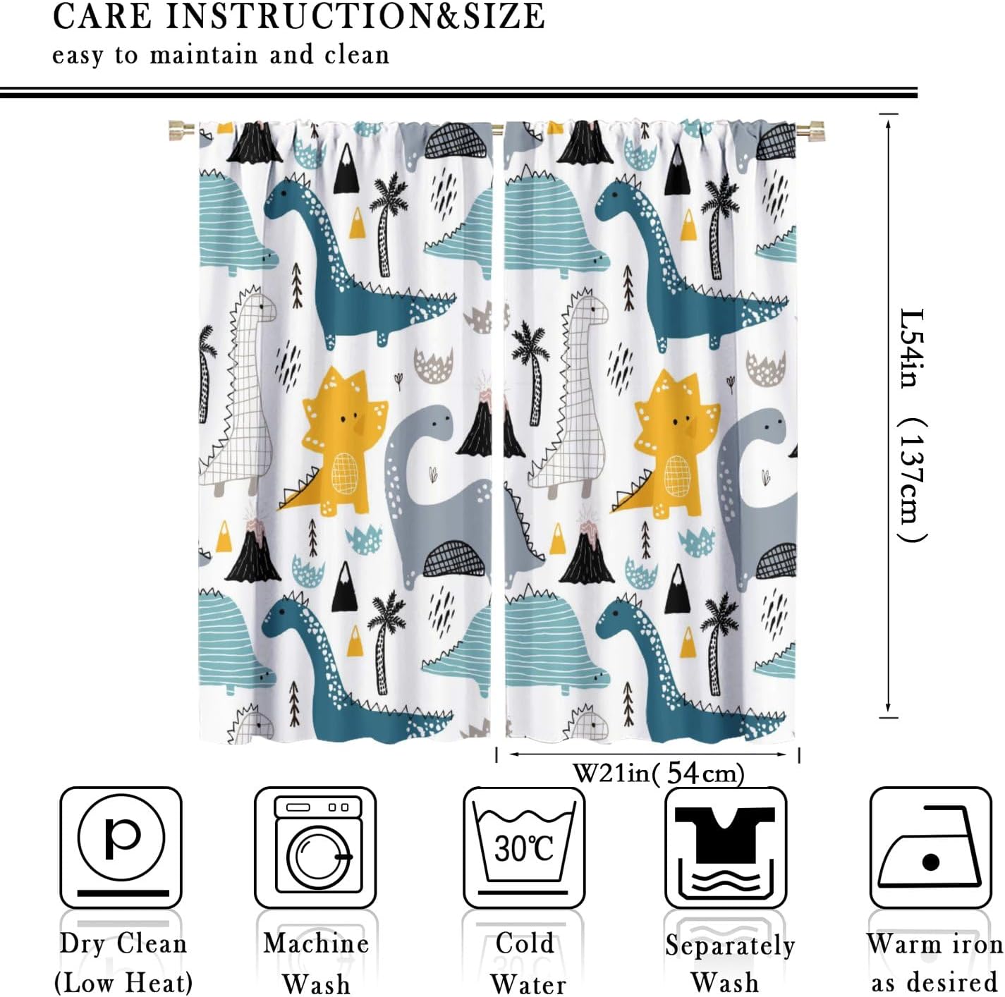 Kids Blackout Curtains,Each Panel W21 x 54" L,Baby Room Cartoon Animal Cute Dinosaur Rod Pocket Curtains for Boys Girls Bedroom Living Room Nursery Window Drapes 2 Panel Set 42" x 54"