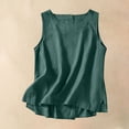 thumbnail image 2 of Crgrtght Women Linen Curved Hem Round Neck Sleeveless Casual Basic Loose Tank Tops Button Shirt, Green M, 2 of 7