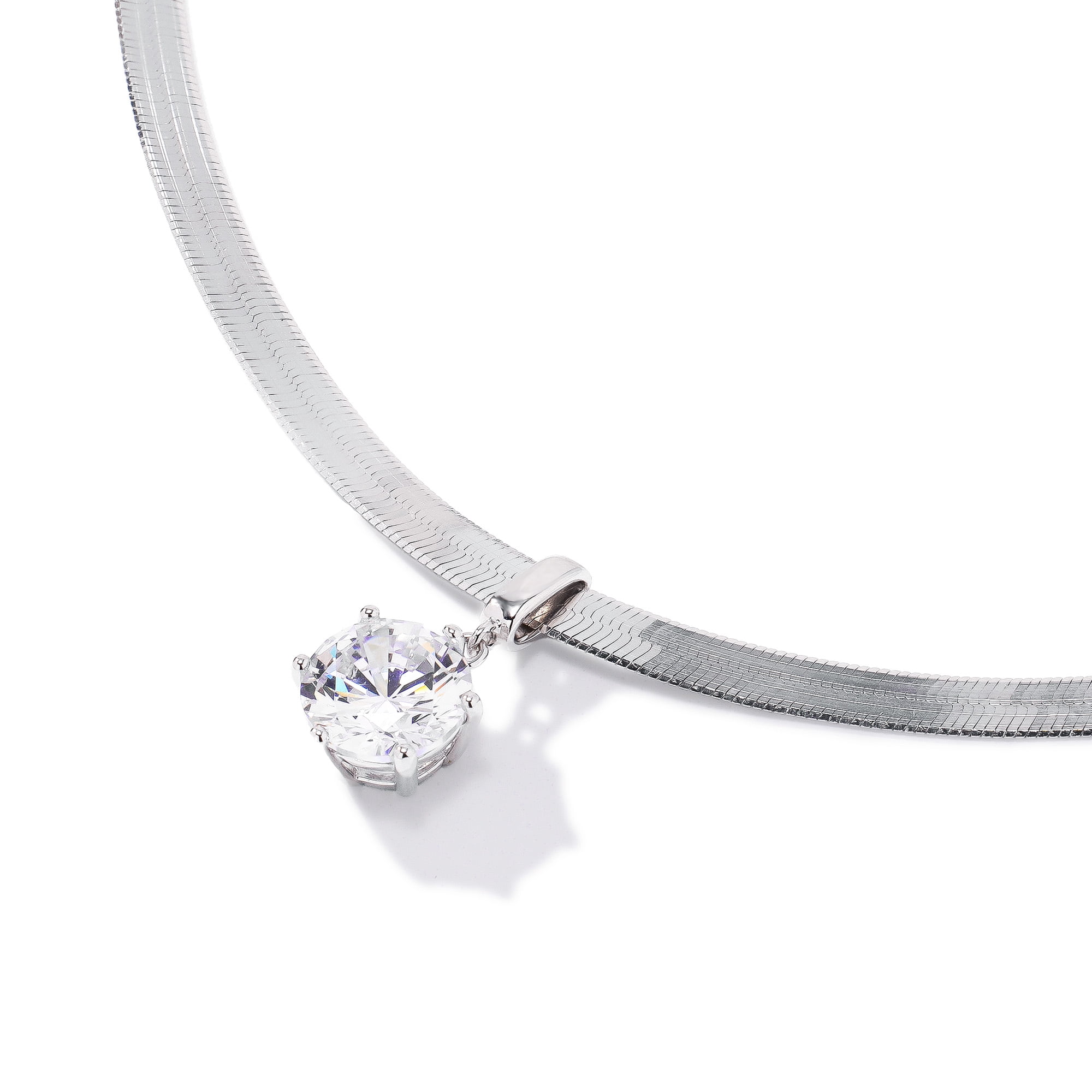 JTV White Cubic Zirconia Herringbone Chain Necklace, Platinum Over Sterling Silver, 2.97 ctw, 18 Inch