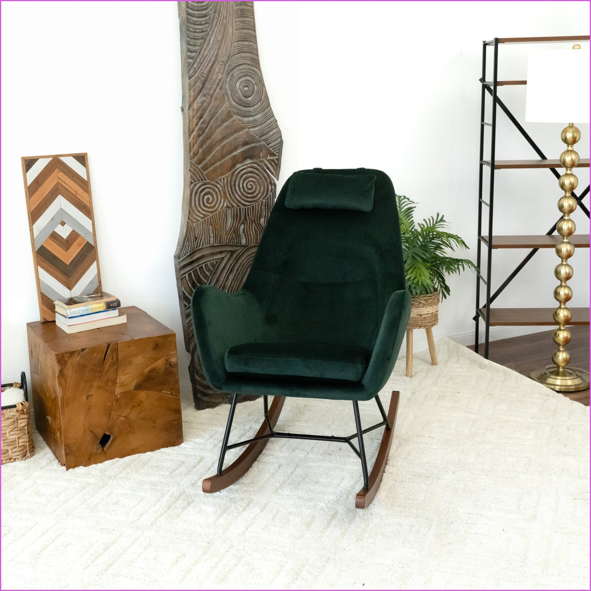 Rocking Chair, Chelsea Green Velvet | Comfortable for Home, Nursery, Living Room | Velvet | Foam
