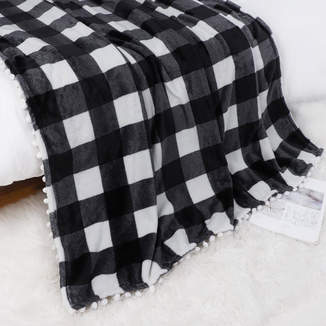 Unique Bargains Plaid Microfiber Plush Lightweight Throw
