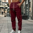 thumbnail image 2 of Riecok Cargo Sweatpants for Men Elastic Waist Drawstring Solid Color Active Athletic Casual Cargo Pants with Pocket Wine L, 2 of 8