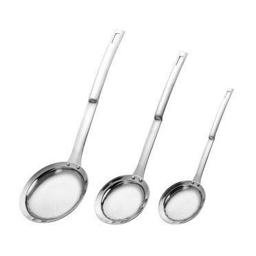 Hvanam Sieve Fine Mesh Strainer Set Stainless Steel Metal Flat Cooking Skimmer Ladle Colander With Handle Food Strainer Kitchen Tools For Kitchen Baking Oil Filter Flour Sifter Foam,L M Small 3Pack