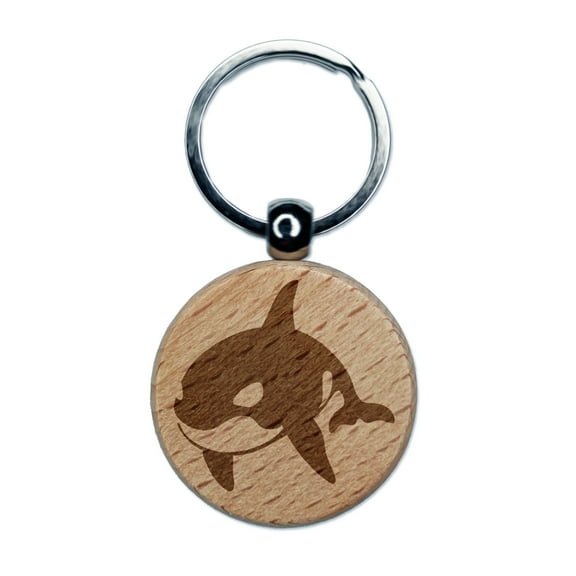Orca Killer Whale Round Keychain Charm Tag - Engraved Wood