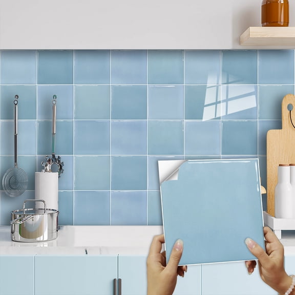 Blue Tile Decals 10 Pcs Tiles Wall Stickers 6x6Inch Peel and Stick Removable Decal for Kitchen Bathroom Tile Transfer Sticker