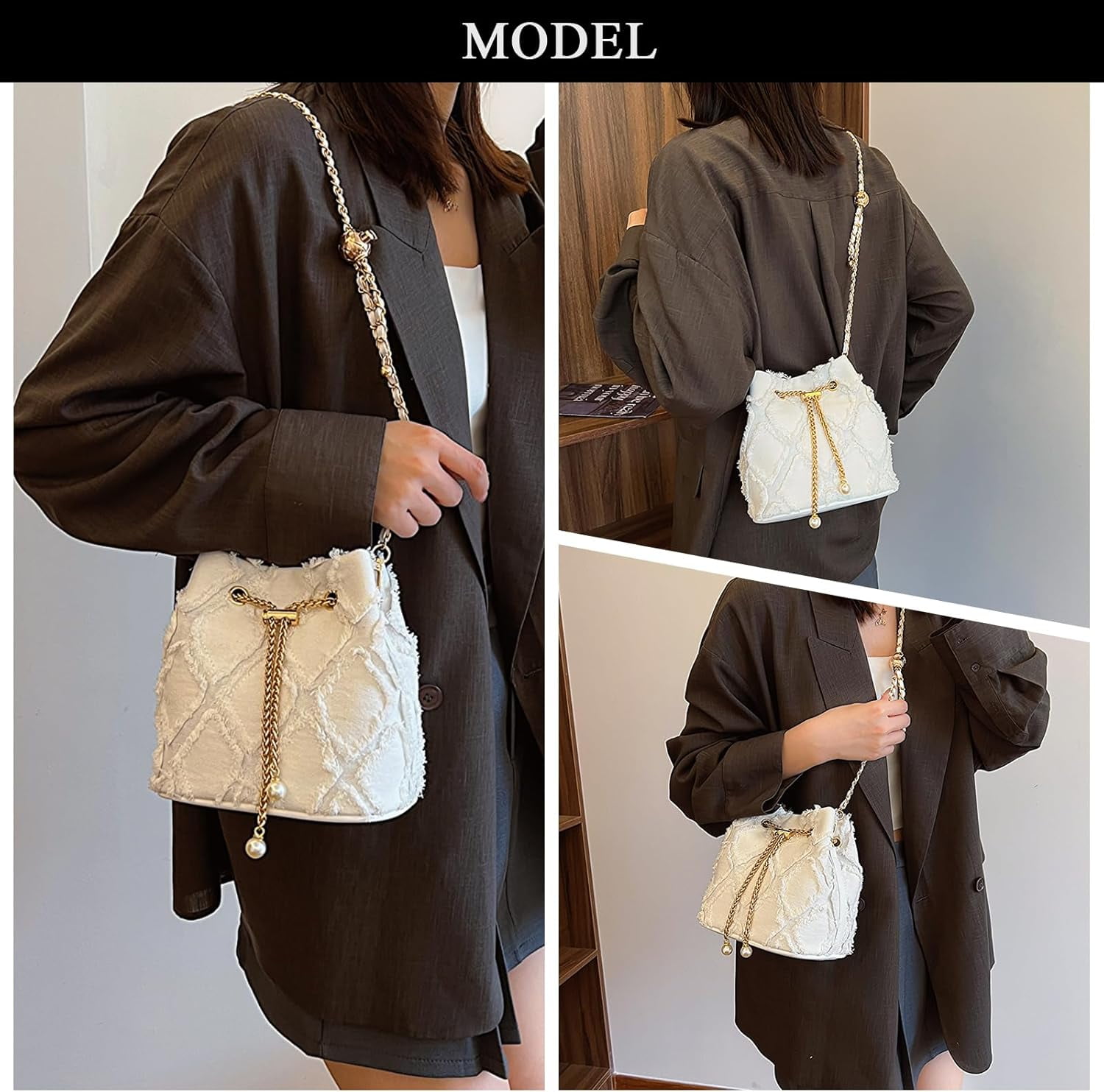CoCoMangos Denim Bucket Bag, Jean Purses for Women Denim Crossbody Bags Hobo Bag Drawstring Handbag
