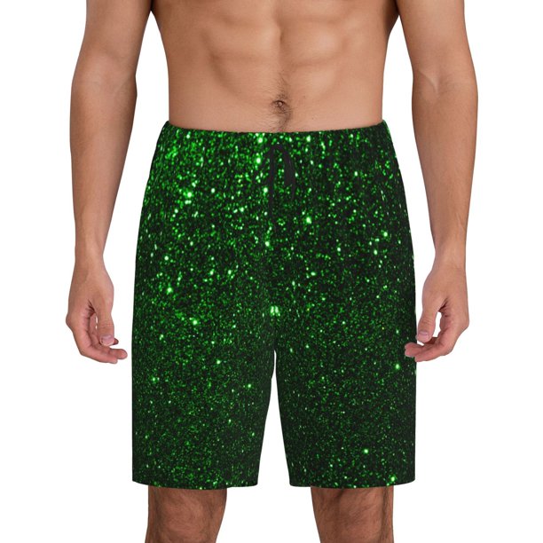 Fotbe Green Sparkling Pantalones Cortos de Pijama para Hombre, Ropa de Dormir, Pantalones de Pijama Cortos para Hombre-Small