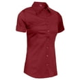 thumbnail image 2 of J. METHOD Women's Tailored Button Down Shirt Cuffed Short Sleeve Stretch Collar Office Work Formal Casual Basic Blouse Top NEWT06 Burgundy XL, 2 of 5