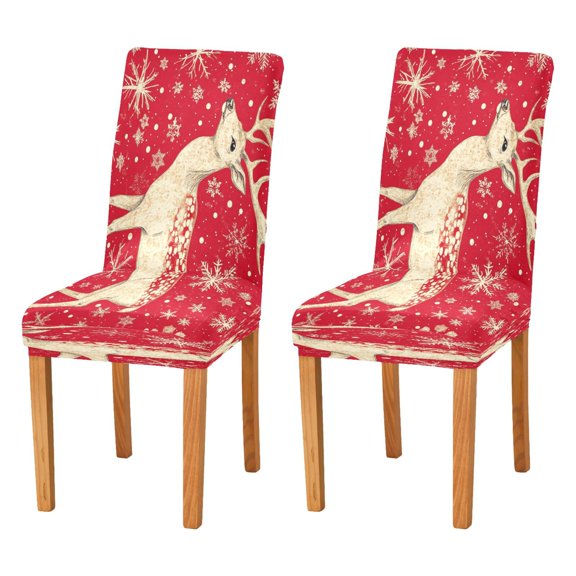 BZSMCE Chairs Slipcovers Dining Chair Covers Gold Reindeer and Snowflake Pattern Creative Pattern