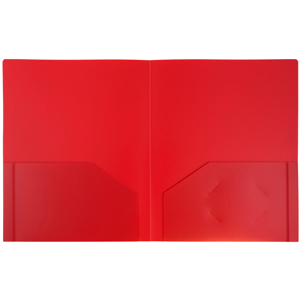 JAM Paper Heavy Duty Plastic Two Pocket Presentation Folders, Red, 6 Pack