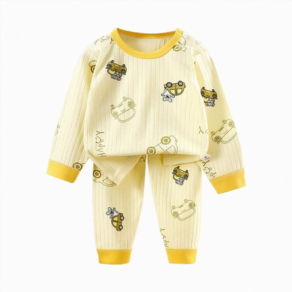 Nwiuh Toddler Boys Pajamas 2-Piece Kids Pjs Set Soft Stretchy Long Sleeve Top and Pants Kids Clothes Sets (Light Yellow, 6-7 Years)