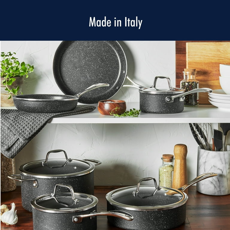 Henckels Made in Italy, Granitium Notte 10-piece Nonstick Cookware Set,  Black