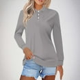 thumbnail image 3 of Ayolanni Cute Tops for Women Summer Collared Long Sleeve Gray Solid Pullover Polos Womens Blouses Summer XL, 3 of 6