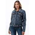 thumbnail image 2 of Grace in LA Women's Western Aztec Embroidered Stonewashed Denim Jacket (Large, Blue Stonewashed), 2 of 3