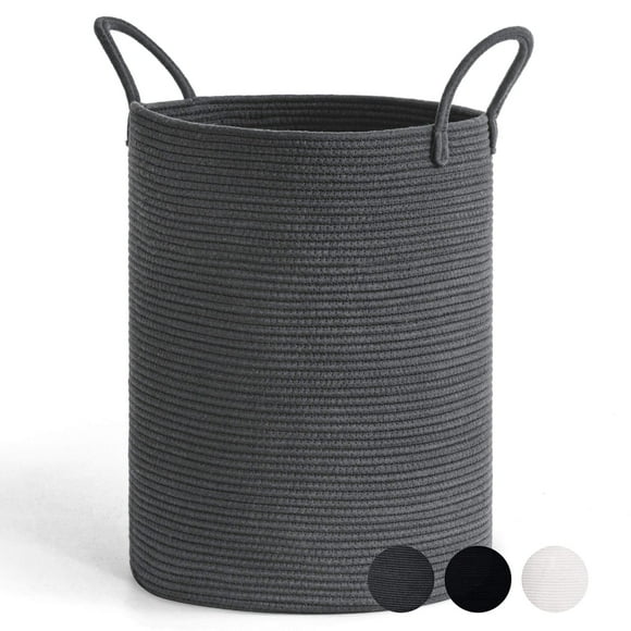 Goodpick Laundry Basket, Baby Cotton Rope Basket Tall Storage Basket for Clothes, Blankets, Toys, Towels, Grey Laundry Hamper for Nursery, Living Room, Bedroom, Bathroom, 15 x 20 inches, 58L