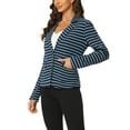 thumbnail image 4 of INSPIRE CHIC Women's Notched Lapel Long Sleeves Button Striped Blazer Navy Grey Blue L, 4 of 6