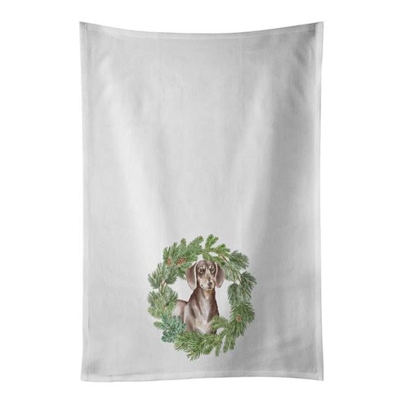 Carolines Treasures CK8832WTKT 28 x 19 in. Unisex Dachshund Chocolate & Tan Christmas Wreath White Dish Towels Kitchen Towel - Set of 2