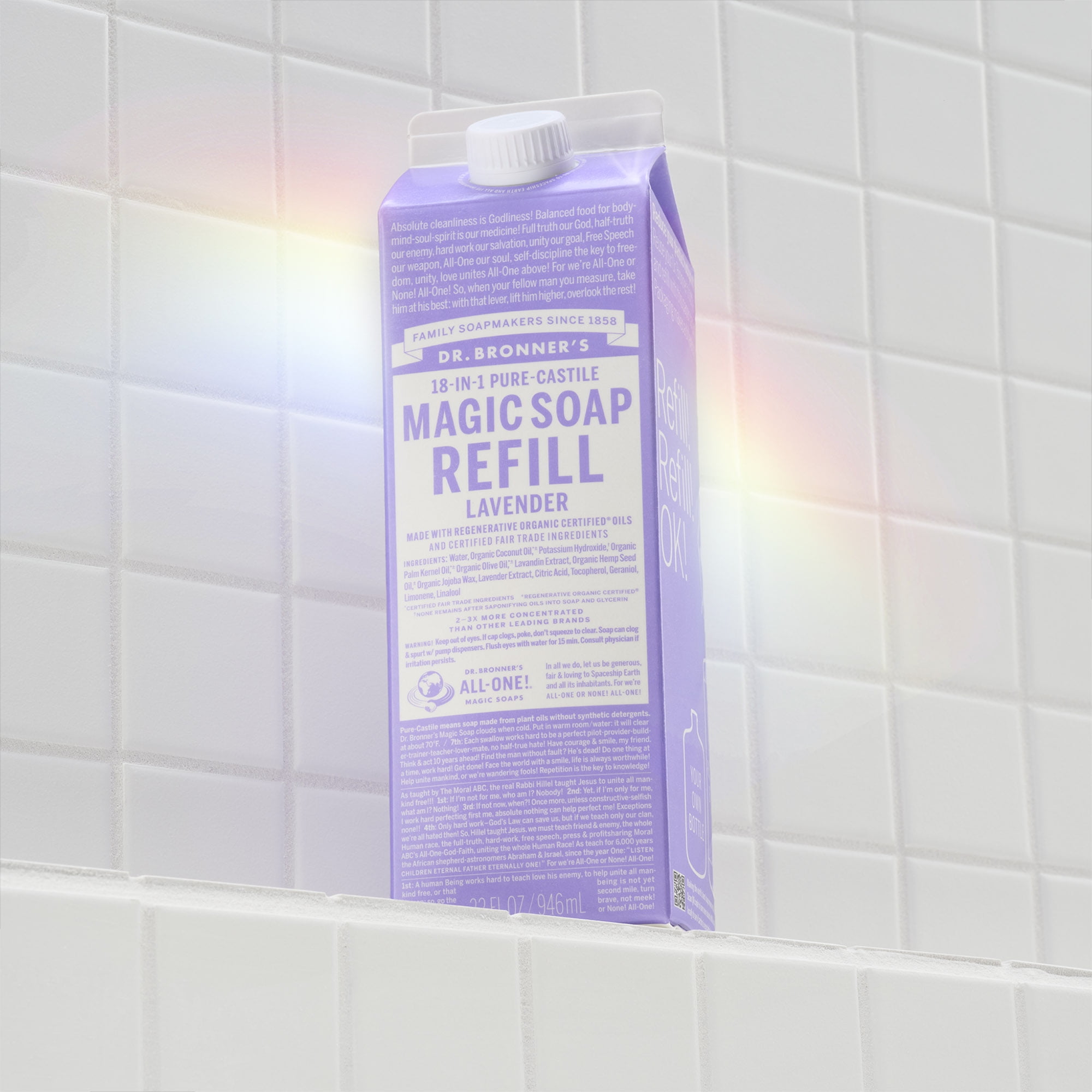 (3 pack) Dr. Bronner's Magic Soap - Castile Liquid Refill Carton - Lavender - 32 oz - 18-in-1 uses - Adults, Teens, Children
