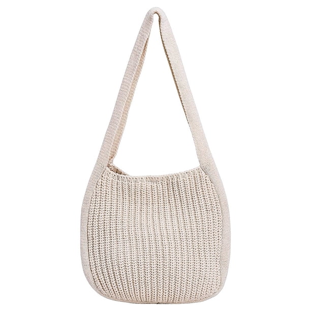 Bolso de hombro para mujer Bolso de crochet hecho a mano Bolso de hombro grande Bolso de lona Bolso de mano lindo Blanco roto