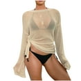 thumbnail image 3 of Axiiglly Beach Cover Ups for Women Solid Color Crochet Coverups Long Sleeve Swimwear Tops Hollow Out Bathing Suit Cover Up Summer Casual Bikini Vacation Oufits, 3 of 7