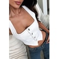 thumbnail image 2 of Women Denim Crop Vest Y2k Button Down Sleeveless Crop Top Jean Tank Top Slim Backless Corset Top Smocking Vest White S, 2 of 6