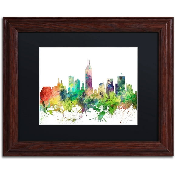 Trademark Fine Art "Indianapolis Indiana Skyline SP" Canvas Art by Marlene Watson, Black Matte, Wood Frame