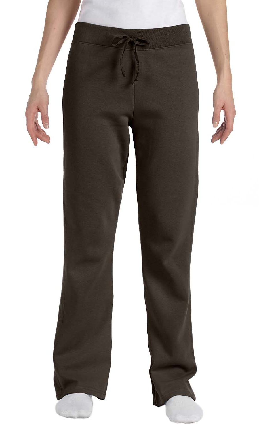 A pair of grey women's sweatpants with a drawstring waist and banded cuffs