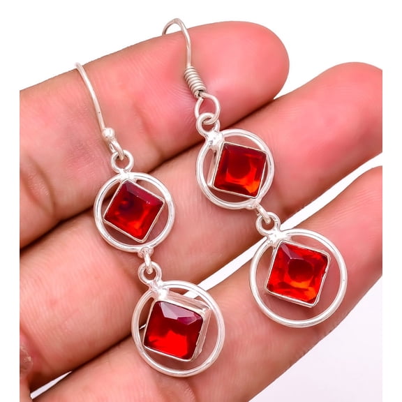 Rhodolite Garnet 925 Sterling Silver Earring 2.0", Garnet Earring, Drop Dangle Earring, Red Earring, Gift for her, Elegant Earring, Gemstone Earring