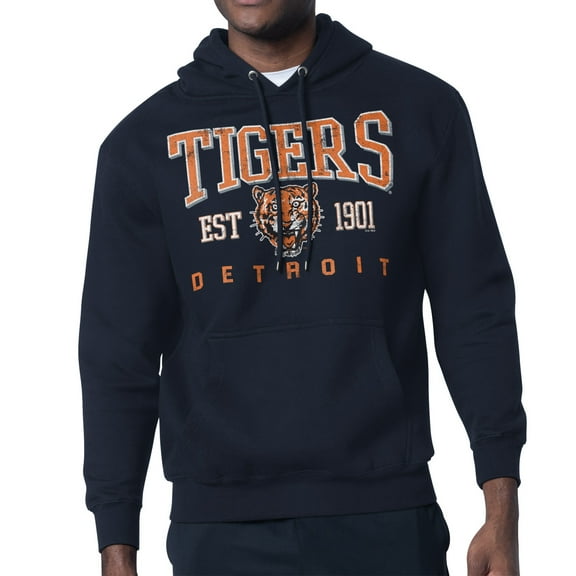 Men's-Starter  Navy Detroit Tigers Distressed Fleece Pullover Hoodie