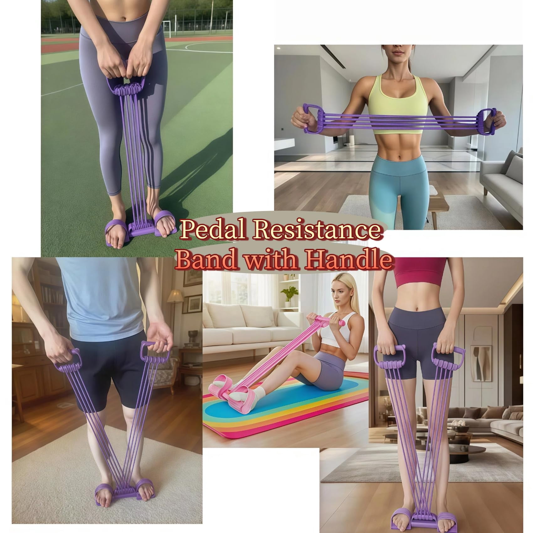 Pedal Resistance Band with Handle, 3-in-1 8 Tube Adjustable Resistance Bands for Full Body Workout, Chest Expander & Back Exercise
