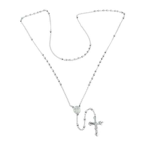 Stainless Steel Beaded Rosary Necklace with Crucifix and Madonna Centerpiece