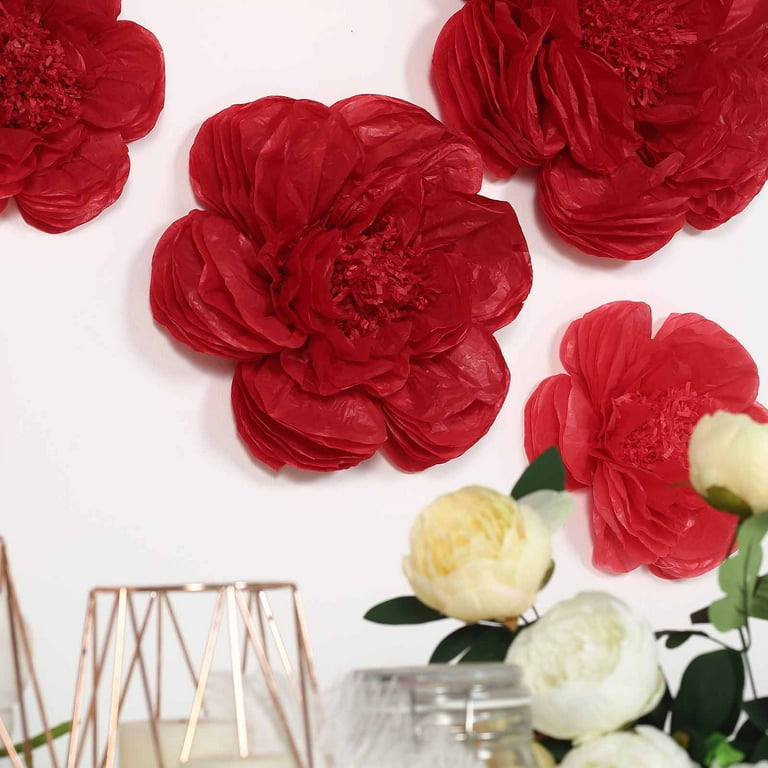 BalsaCircle 6 Pieces 12 16 20 Red Carnations Large Tissue Paper Flowers  Wall Backdrop 