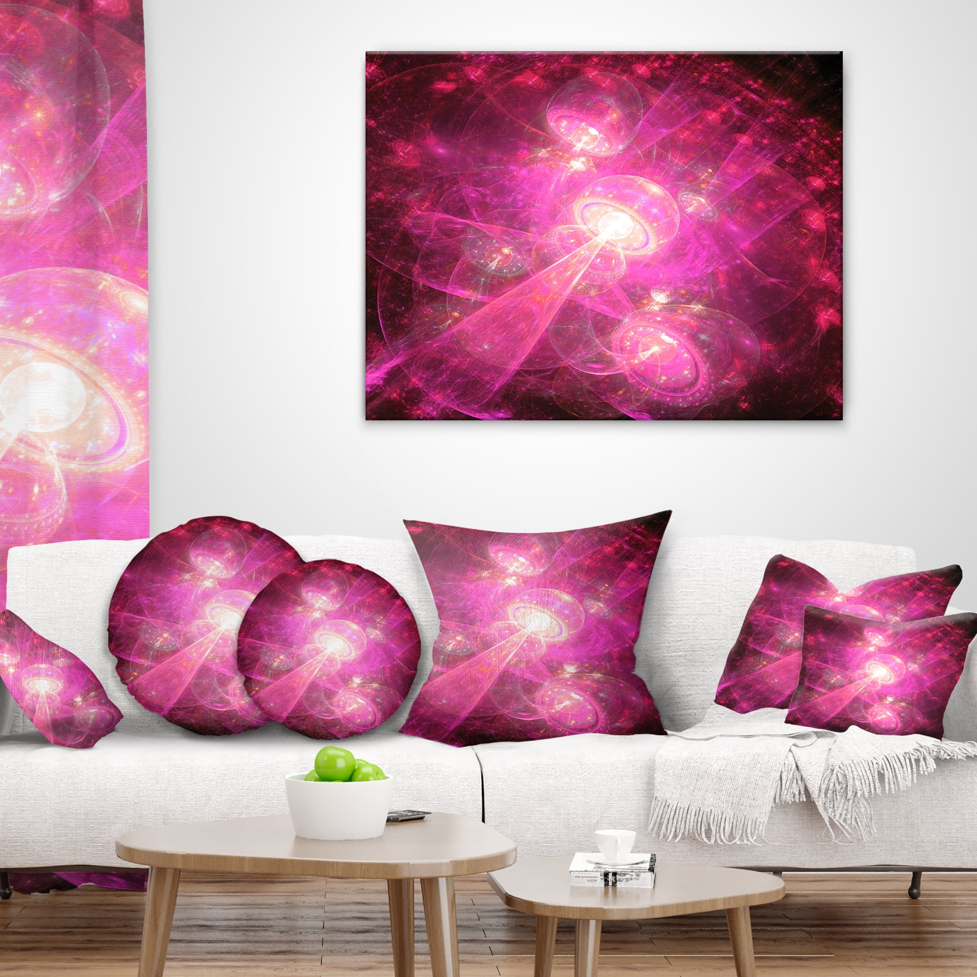 Designart Pink Fractal Space Theme - Abstract Throw Pillow - 18x18