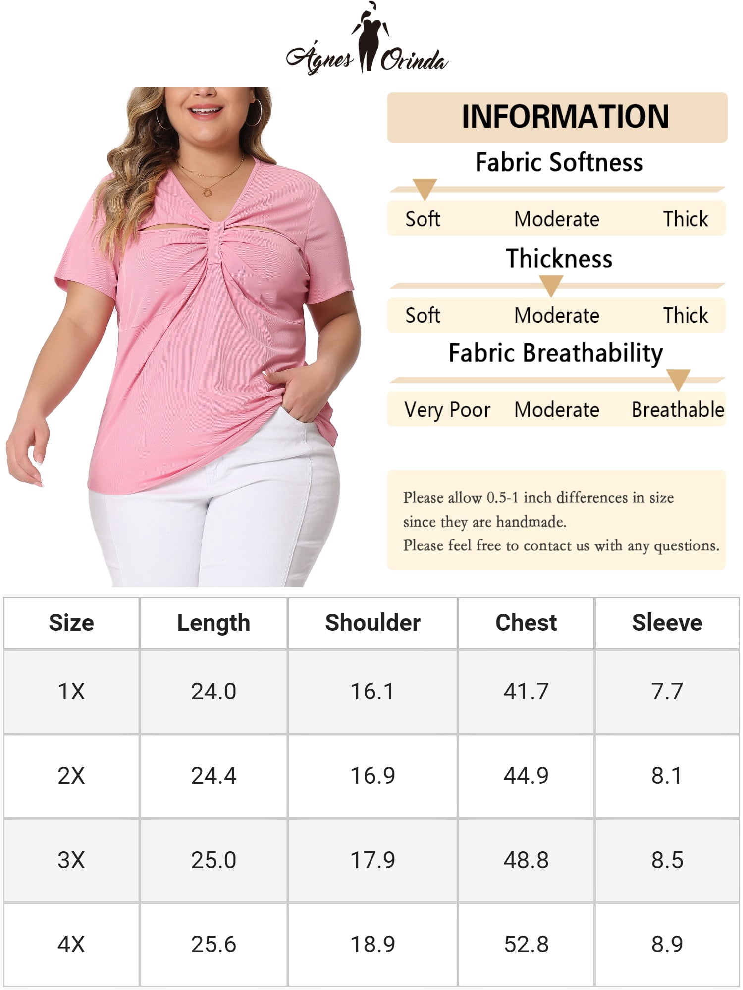 Unique Bargains Women Plus Size Ribbed Knit Cut-Out Twist Short Sleeve Tee Shirt 4X Pink
