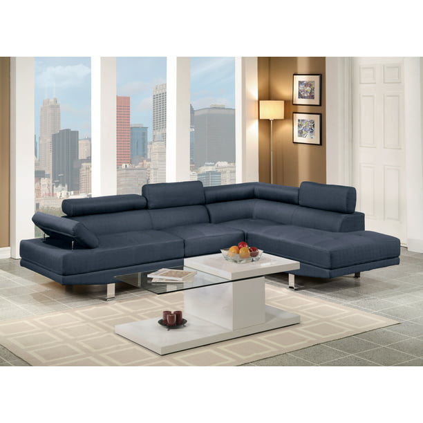 Poundex 2 Pcs Sectional Sofa Dark Blue, Poundex 2 Pieces Faux Leather Sectional Right Chaise Sofa White
