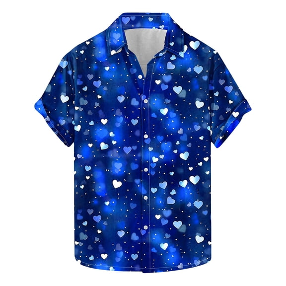 biudgviw Hawaiian Shirt for Men Lightweight Heart Print Graphic Tee Tops Summer Beach Short Sleeve Casual T Shirt S-XXXL