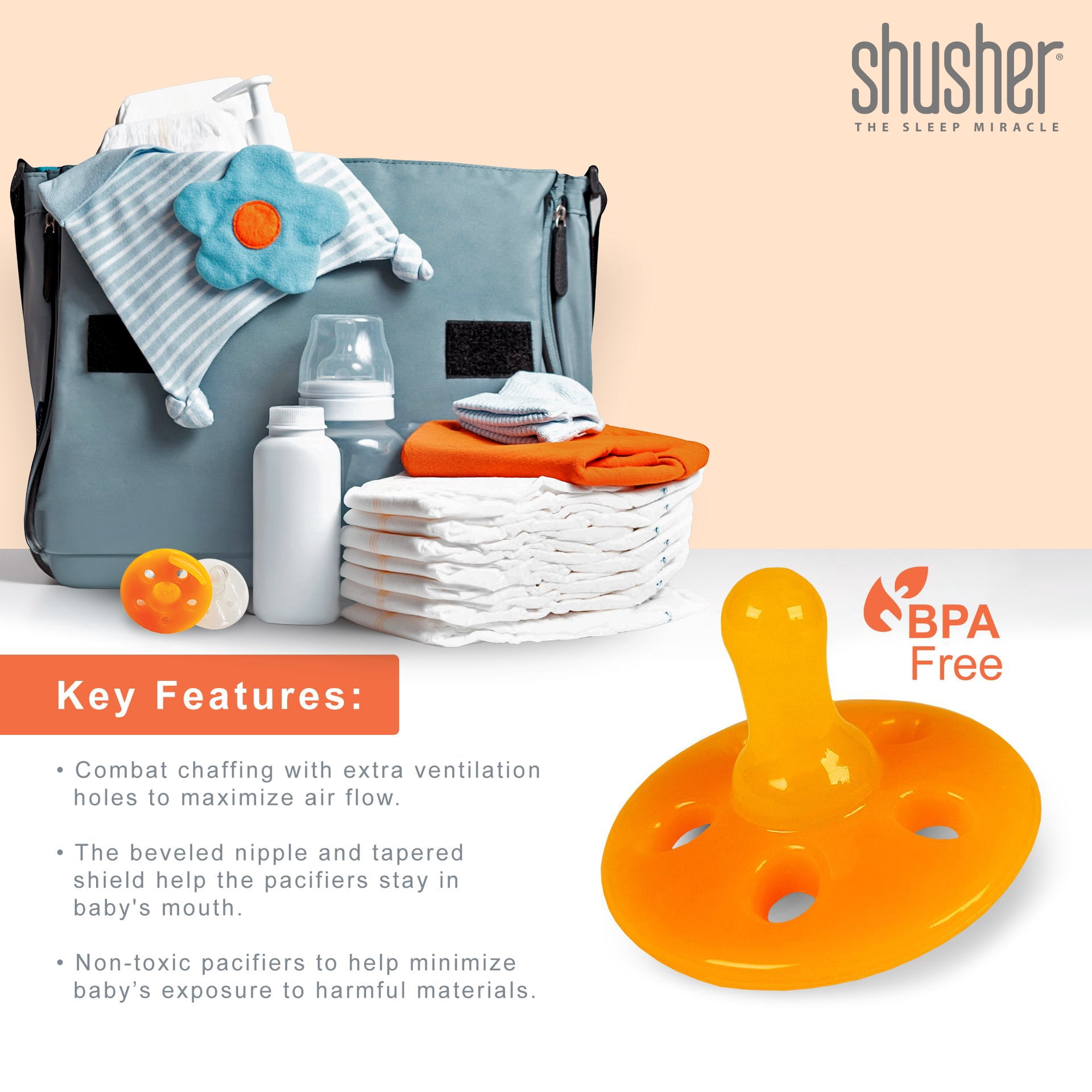 Baby Shusher Newborn Essentials Gift Set for Boys and Girls with Sound Machine, Silicone Pacifiers and Muslin Swaddle Blankets