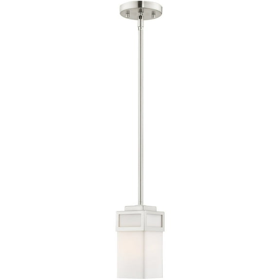 1 Light Brushed Nickel Mini Pendant with Hand Blown Satin Opal White Glass Shade