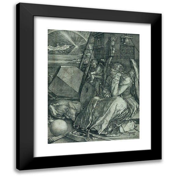 Albrecht Dürer 12x14 Black Modern Framed Museum Art Print Titled - Melencolia I (1514)
