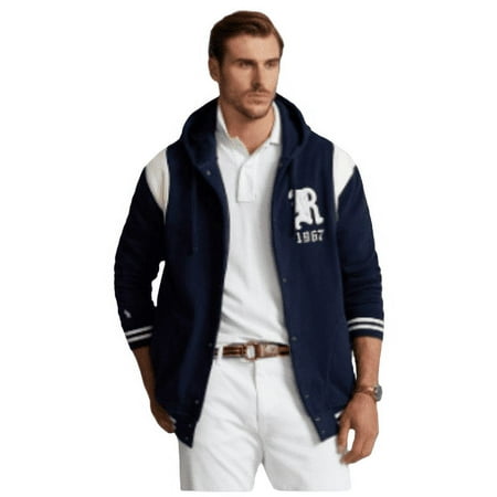 Polo Ralph Lauren Men's Navy/Cream Big & Tall Fleece Hooded Jacket, US 2XB