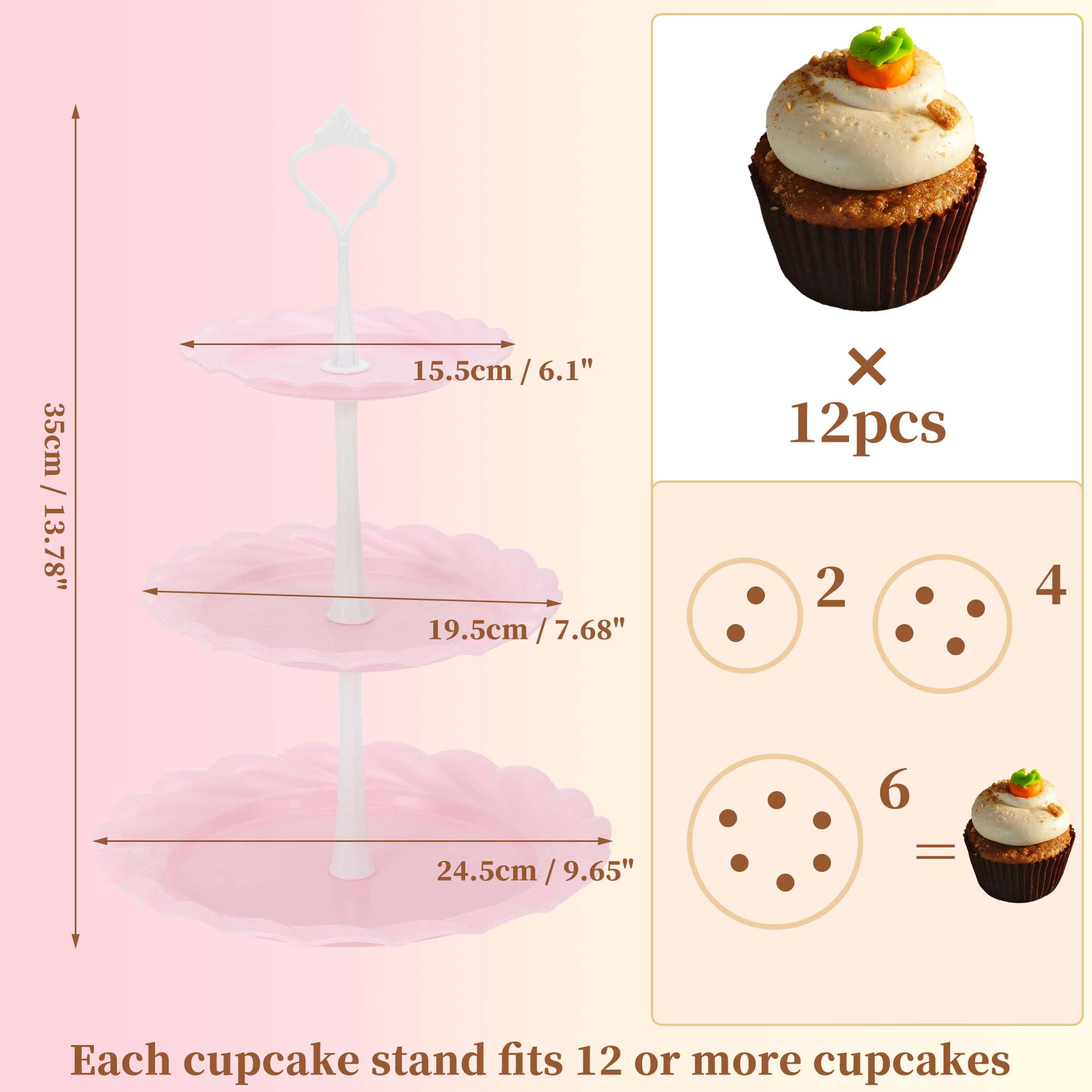 Unique Bargains 3-Layer Cupcake Stand Round Display Holder Pink White