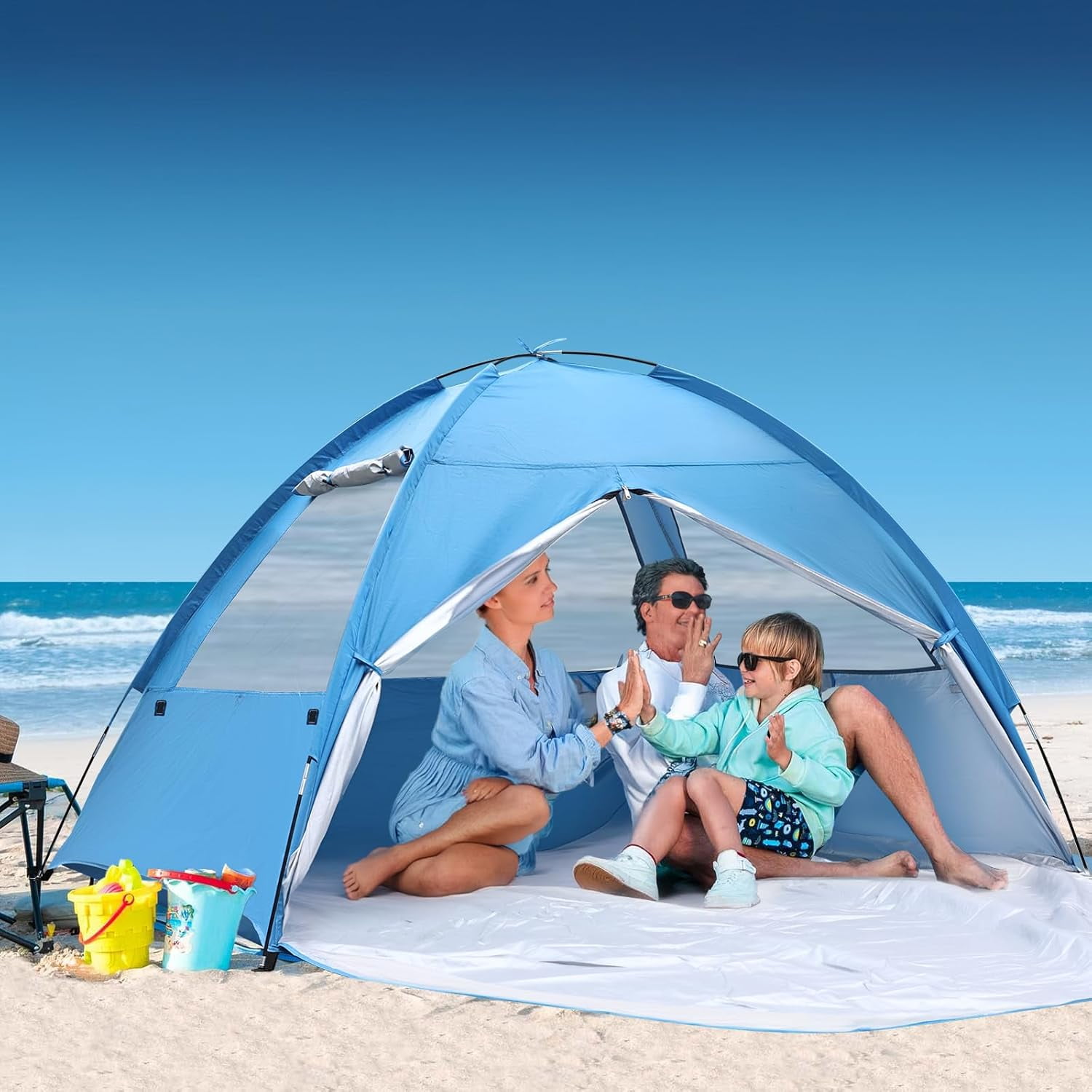 Ozark Trail Quick Set Blue Sun Shade Beach Tent with UPF 50+