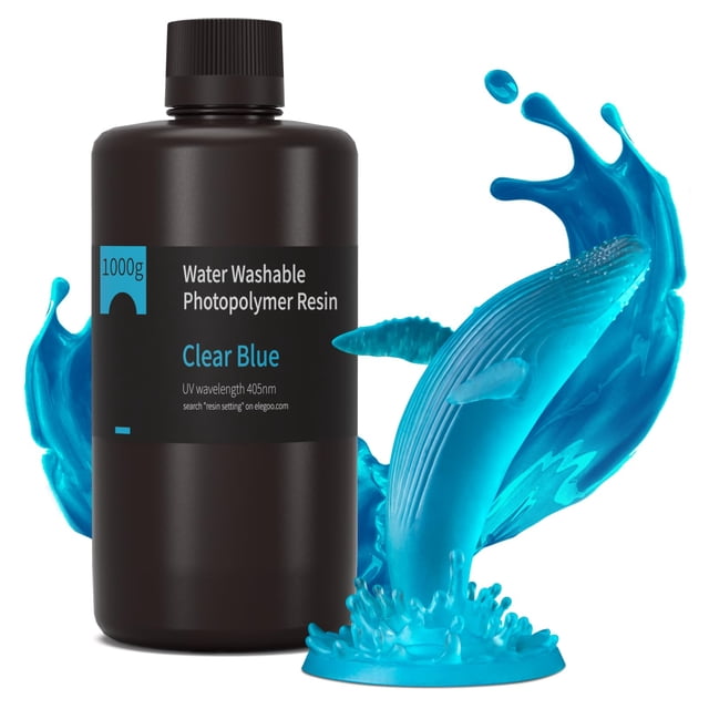 Impresora 3D de resina ELEGOO, lavable con agua, 1 kg, azul transparente, 405 nm