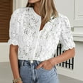 thumbnail image 4 of T Shirts for Women 2025 Floral Lace Short Sleeve Button Down Crewneck Casual Tee Shirt Blouse Womens T Shirts, 4 of 6