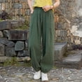 thumbnail image 5 of Sokhug Womens Lantern Pants Linen-Blend High Waisted Drawstring with Pockets Casual Elastic Waist Jogger Trousers, 5 of 7