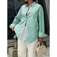 thumbnail image 5 of Womens Shirts Button Down Stripe Long Sleeve Blouse Fashion Casual Tops 2025 Light Green S, 5 of 7