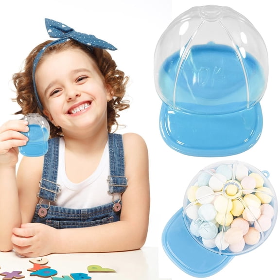 Ngheia Set Candy Box Dust-Proof Clear Mini Baseball Cap Shaped Treat Box for Baby Shower,Blue