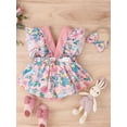 thumbnail image 3 of Bagilaanoe Newborn Baby Girl Easter Rompers Dress Print Sleeveless V Neck Bodysuit + Headband 6M 12M 18M 24M Infant One Piece Jumpsuit, 3 of 9