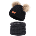 thumbnail image 1 of Toddler Hat， Color Winter Double Pom Pom Knitted Cap and the same color scarf, 1 of 5