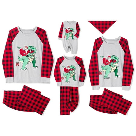 

PDYLZWZY Family Matching Christmas Pajamas Set Long Sleeve Santa Dinosaur Print Tops Pants Sleepwear Pjs for XMAS